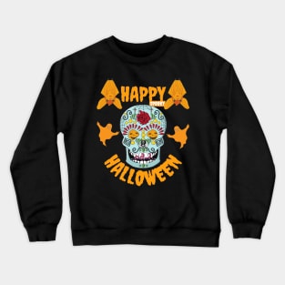 Happy Spooky Halloween Pumpkin Eyes Skeleton Bats & Ghosts Crewneck Sweatshirt